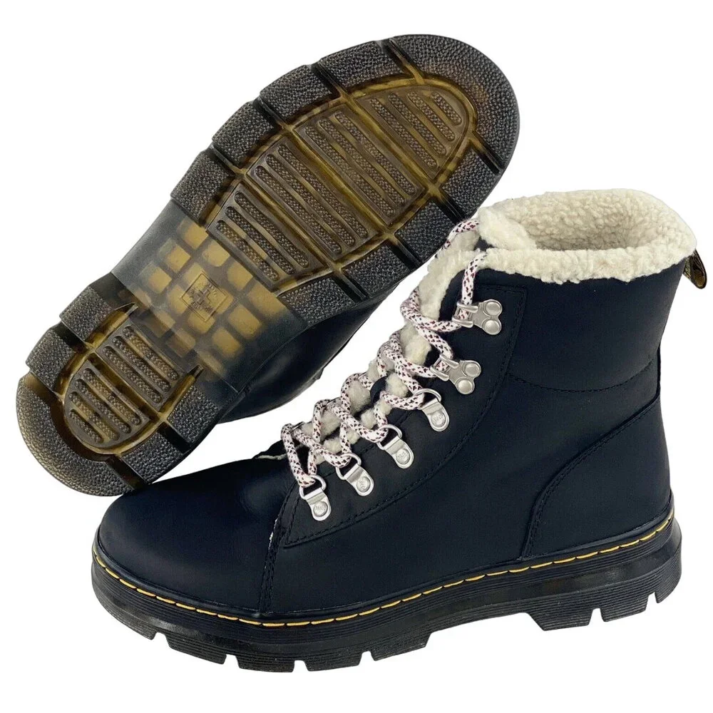 Dr. Martens Combs Wyoming Faux Fur Lined Lace Up Ankle Boots Docs WMN 10